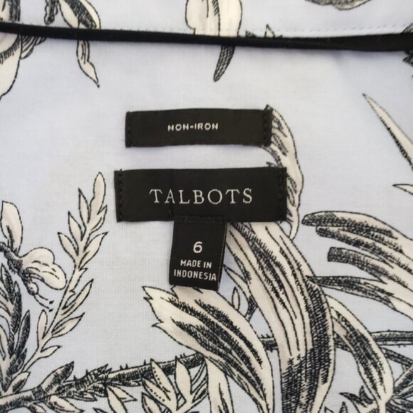 Talbots Non-Iron Fitted Cotton Toile Print Button Shirt Size 6 Light Blue Black - Picture 6 of 7